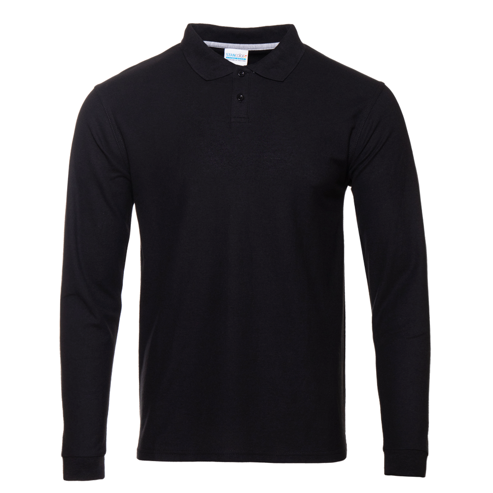 Рубашка поло унисекс STAN длинный рукав хлопок 185, 104LS, Чёрный, 185 гр/м2, хлопок