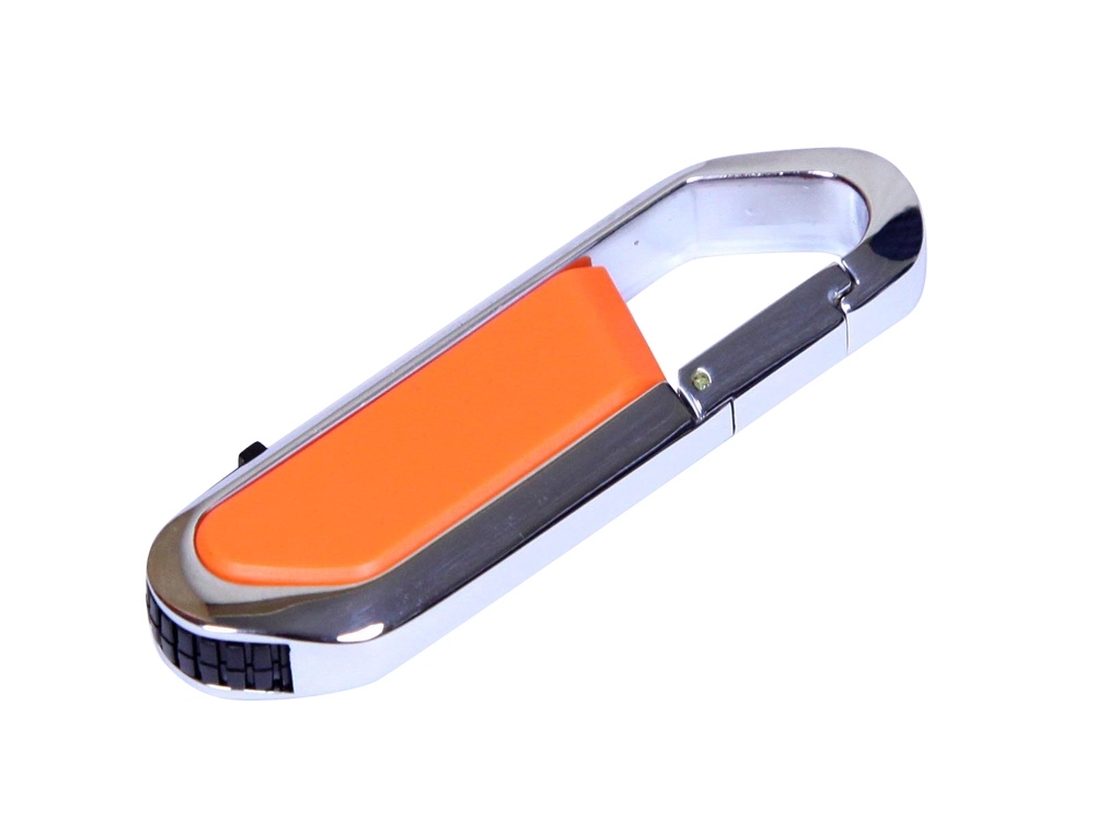 USB 2.0- флешка на 16 Гб в виде карабина, оранжевый, серебристый, пластик, металл