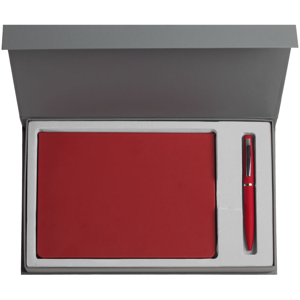 Набор Shall, красный, красный, ежедневник - искусственная кожа; ручка - металл; покрытие софт-тач; коробка - картон
