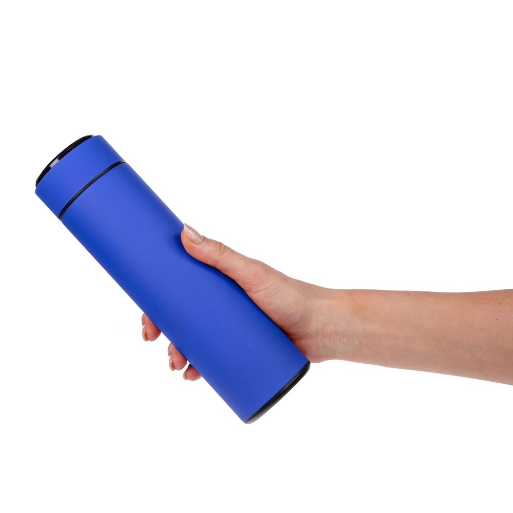 Смарт-бутылка с заменяемой батарейкой Long Therm Soft Touch, синяя, синий, металл, нержавеющая сталь; покрытие софт-тач