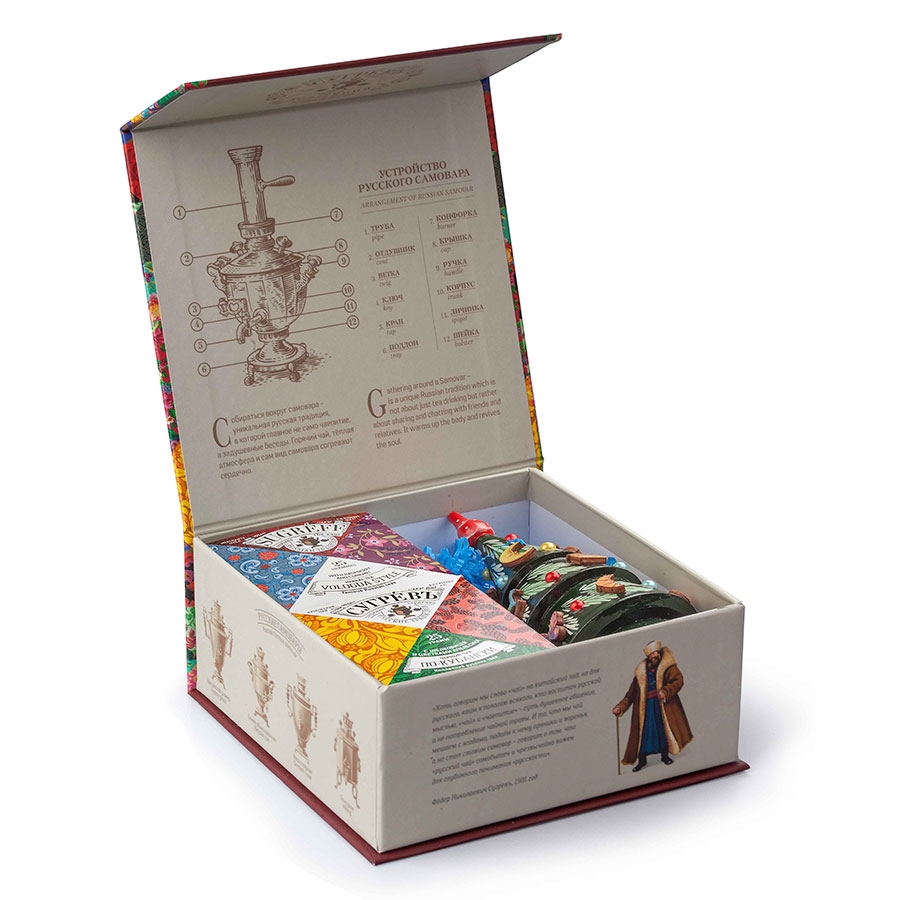 Набор подарочный "Сугревъ. Россия" из 2-х коробочек с листовым чаем и ёлкой-матрешкой, разные цвета, чай