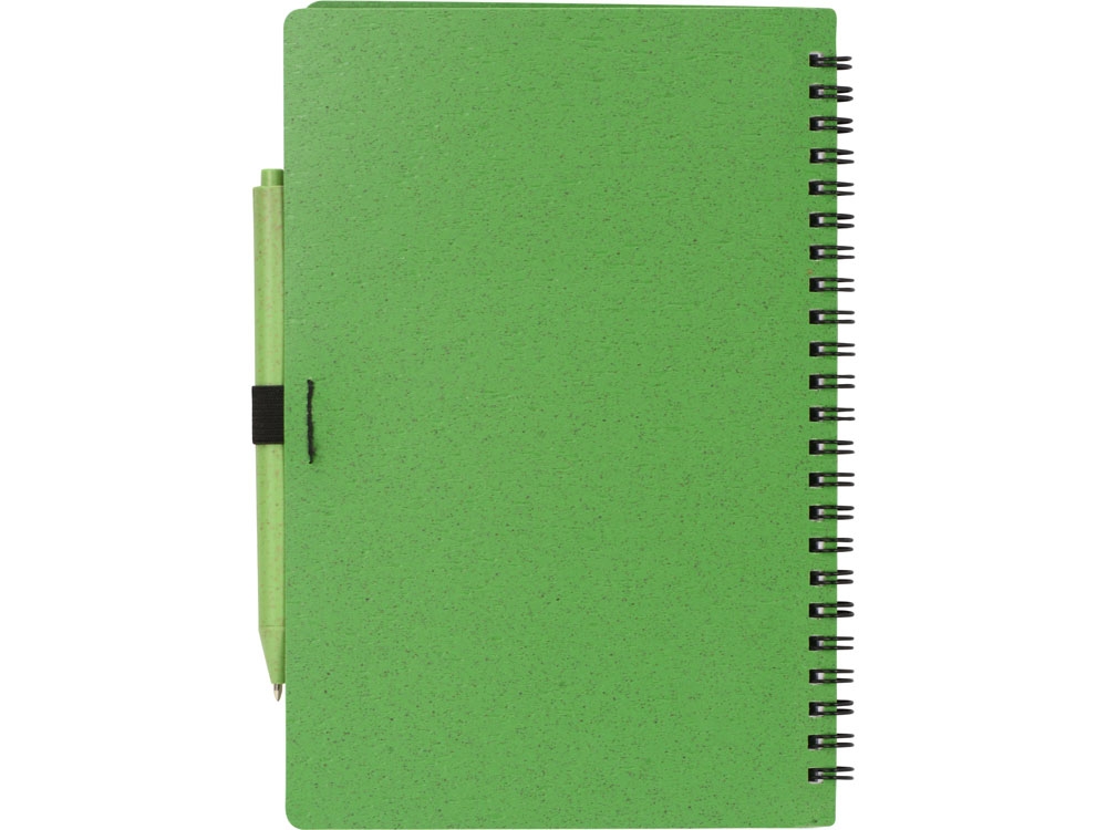 Блокнот А5 «Toledo M» с обложкой из пшеницы и пластика и шариковой ручкой, зеленый, пластик, бумага