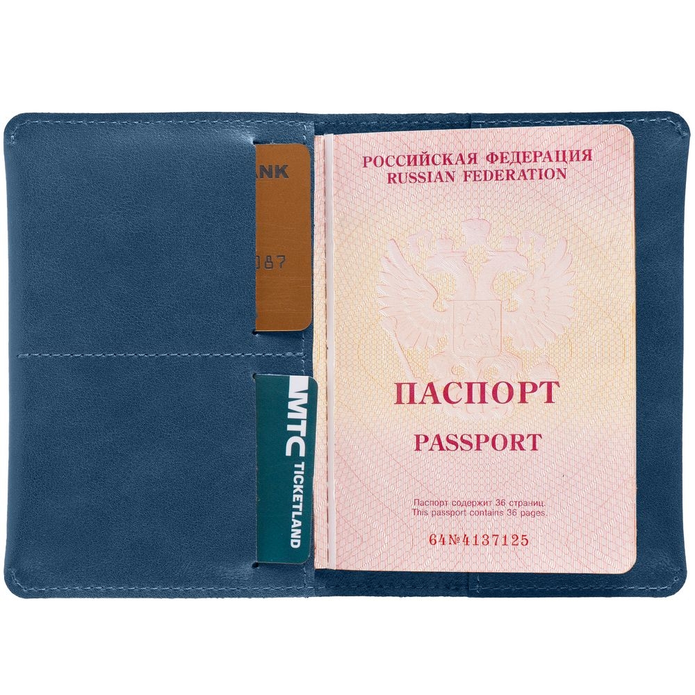 Обложка для паспорта Apache, ver.2, синяя, синий, кожа