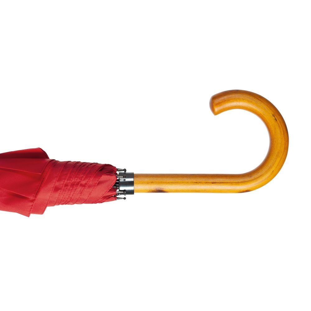 Зонт-трость LockWood, красный, красный, купол - эпонж; спицы - стеклопластик; ручка - дерево