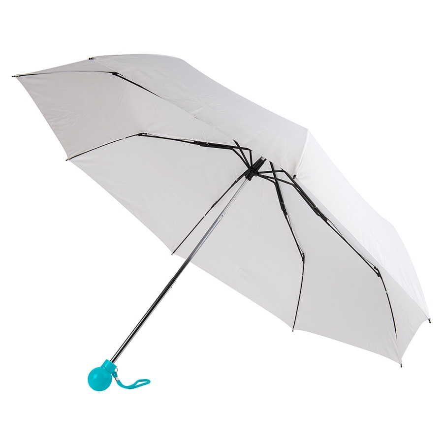 Зонт складной FANTASIA, механический, белый с голубой ручкой, белый, голубой, 100% полиэстер, пластик