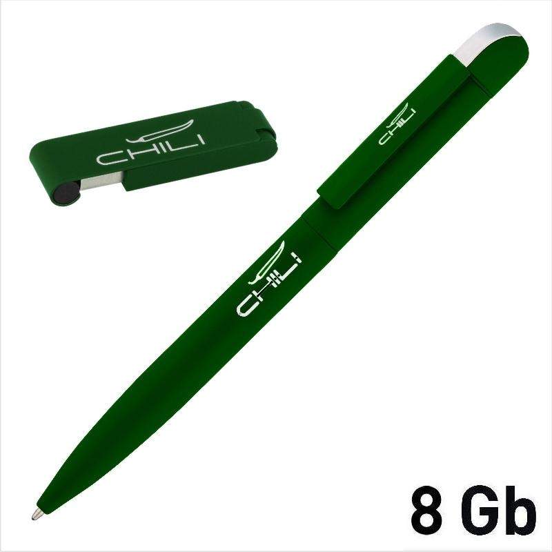 Набор ручка "Jupiter" + флеш-карта "Case" 8 Гб в футляре, зеленое яблоко, покрытие soft touch, зеленый, металл/soft touch