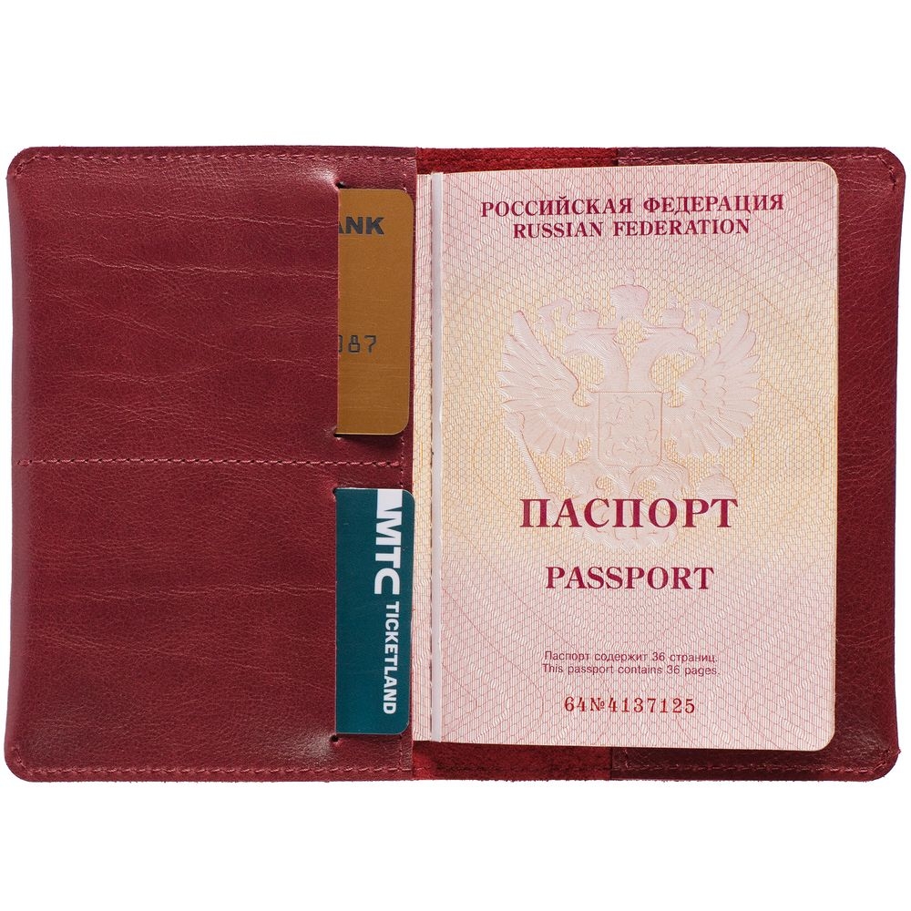 Обложка для паспорта Apache, ver.2, темно-красная, красный, кожа