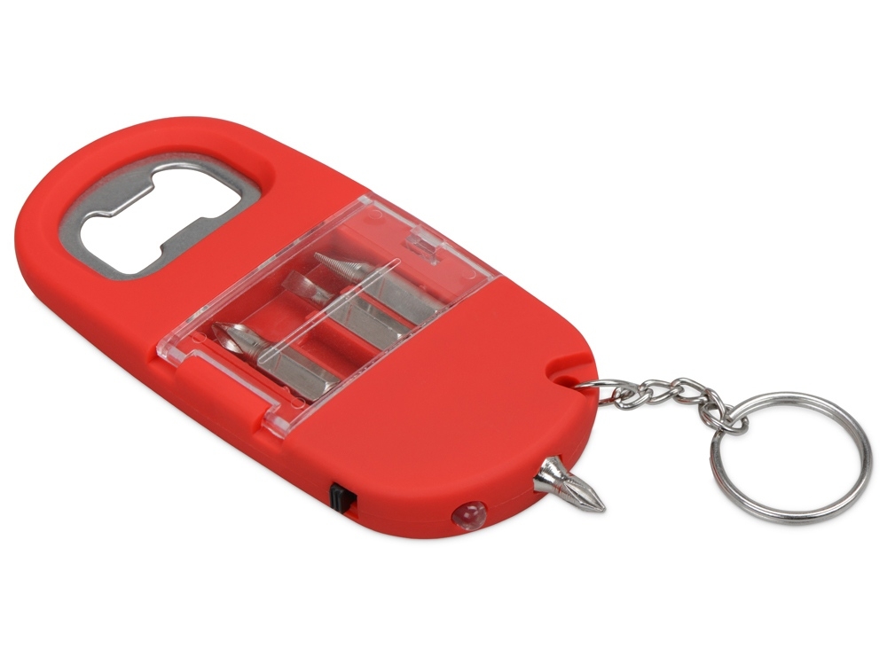 Брелок-открывалка с отвертками и фонариком «Uni» софт-тач, красный, soft touch