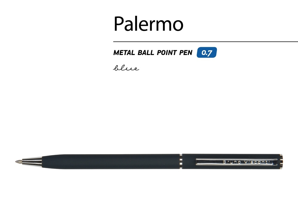 Ручка металлическая шариковая «Palermo», софт-тач, синий, серебристый, soft touch