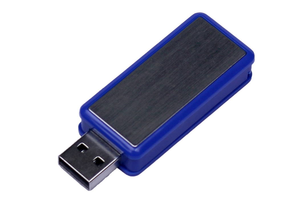 USB 2.0- флешка промо на 4 Гб прямоугольной формы, выдвижной механизм, синий, пластик
