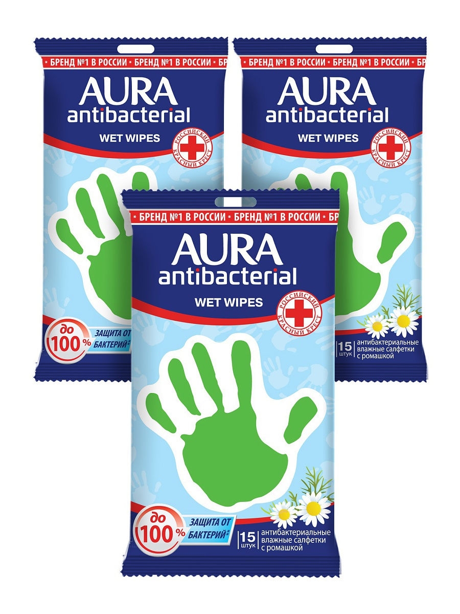 AURA Влажные салфетки антибактериальные Derma Protect, АЛОЭ pocket-pack