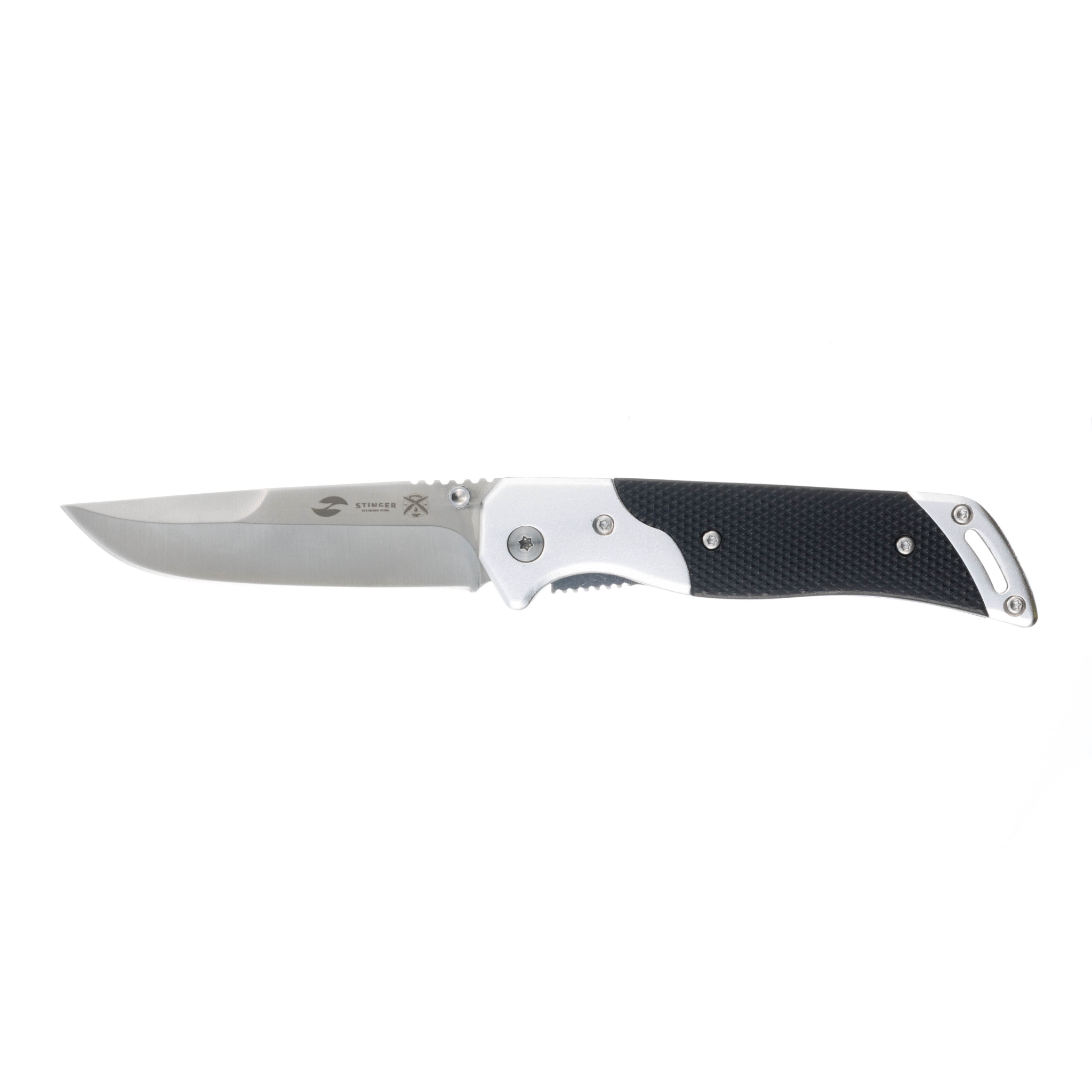 Нож складной Stinger, 90 мм (серебристый), материал рукояти: алюминий (чёрно-серебристый), черный, алюминий, нержавеющая сталь