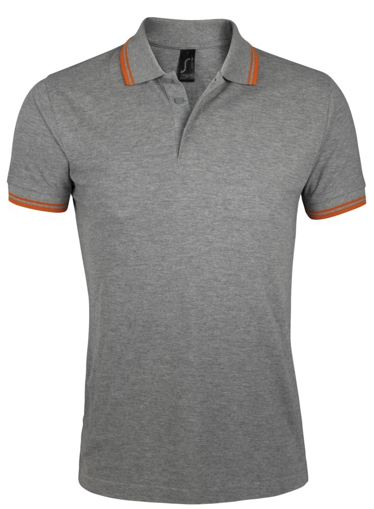 Рубашка поло мужская Pasadena Men 200 с контрастной отделкой, серый меланж c оранжевым, серый, оранжевый, хлопок 85%; вискоза, 15%; плотность 200 г/м²; пике