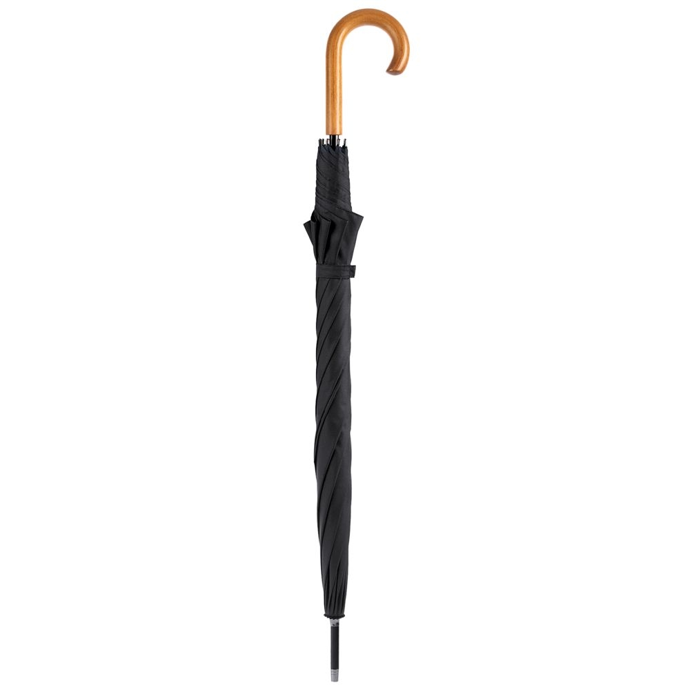 Зонт-трость Classic, черный, черный, металл, купол - эпонж, 190t; ручка - дерево; спицы - стеклопластик