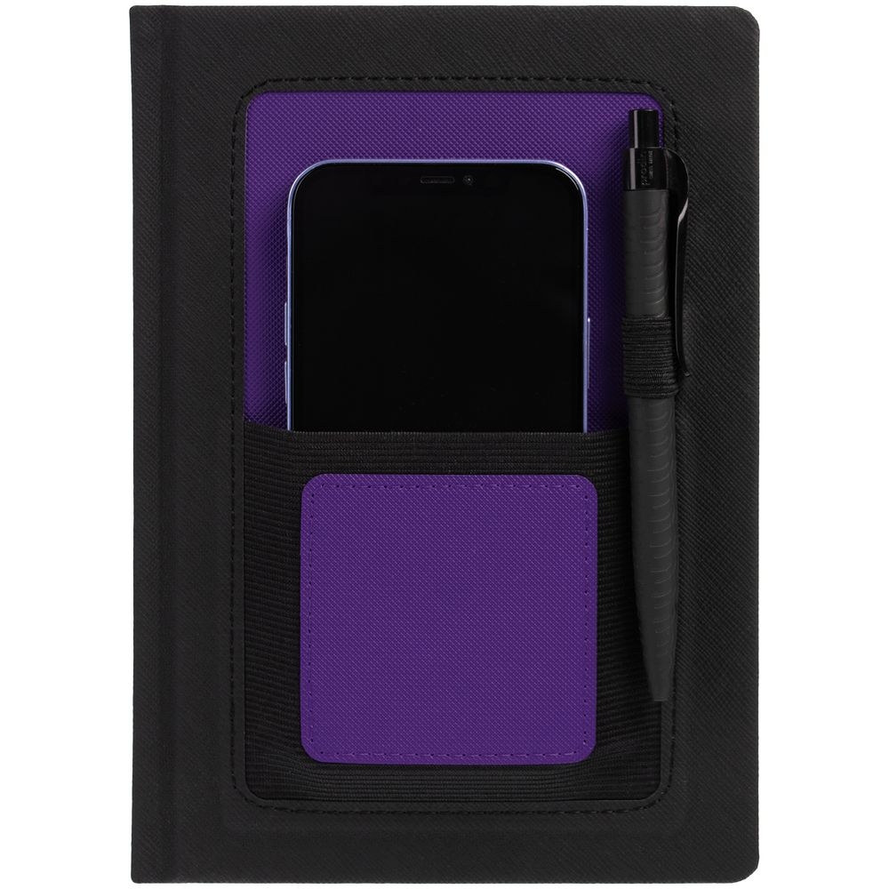 Ежедневник Mobile, недатированный, черно-фиолетовый, черный, фиолетовый, кожзам