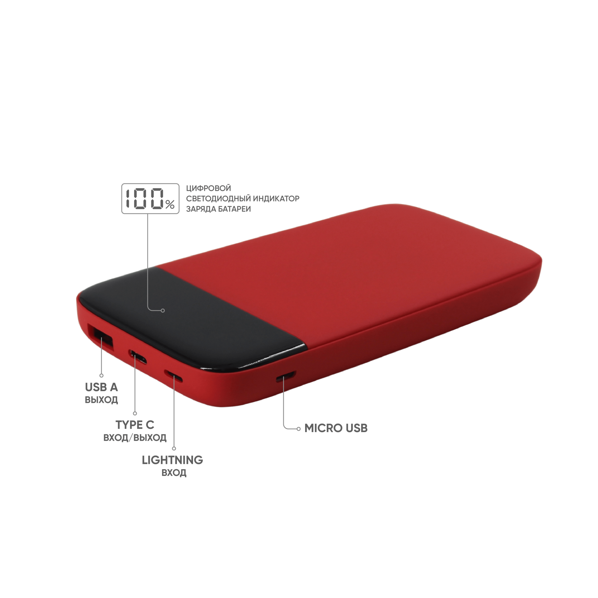 Внешний аккумулятор Bplanner Power 3 ST, софт-тач, 10000 mAh (Красный), красный, пластик, soft touch