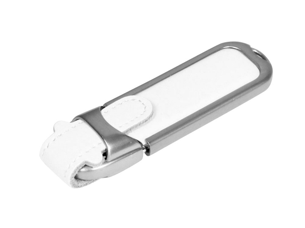 USB 3.0- флешка на 64 Гб с массивным классическим корпусом, белый, серебристый, кожа
