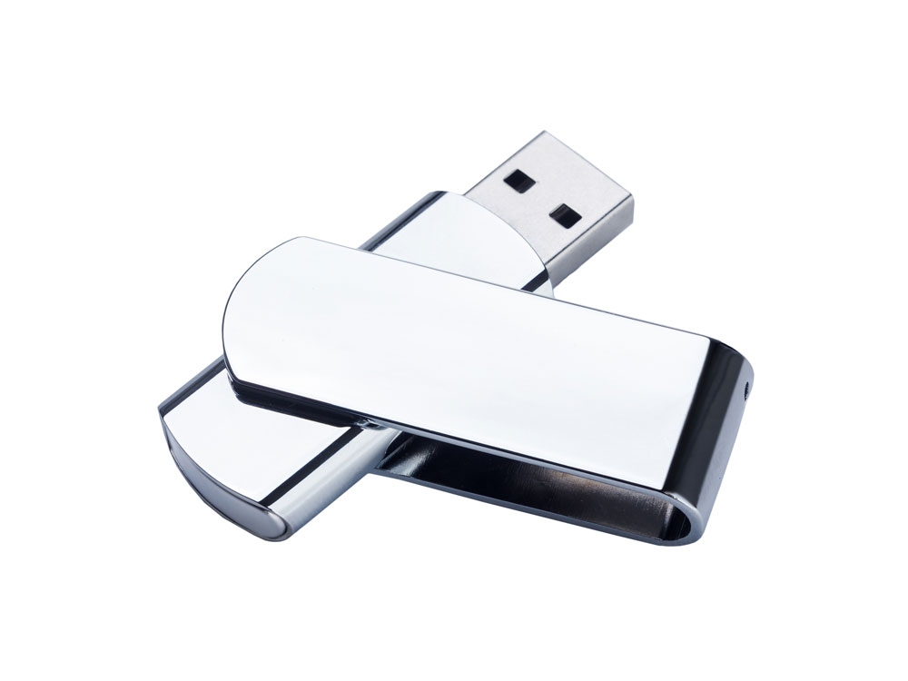 USB 2.0- флешка на 16 Гб глянцевая поворотная, серебристый, металл