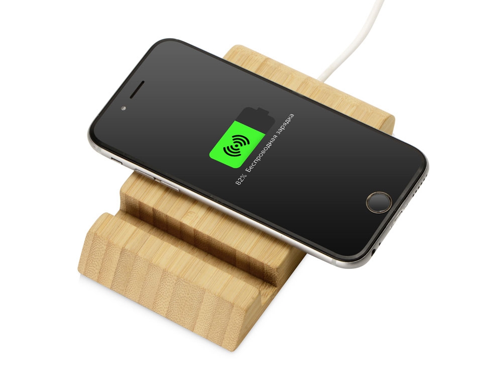Беспроводное зарядное устройство из бамбука «Jetty», 10 Вт, натуральный, бамбук