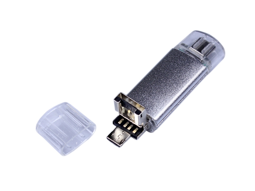 USB 2.0/micro USB/Type-C- флешка на 16 Гб, серебристый, металл