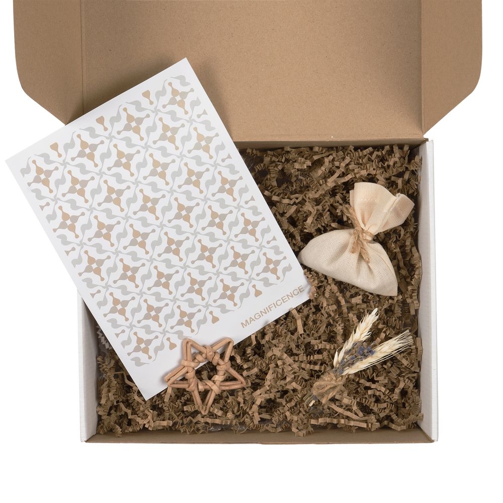 Набор для упаковки подарка Adorno, белый с бежевым, белый, бежевый, картон, лен, растительные волокна
