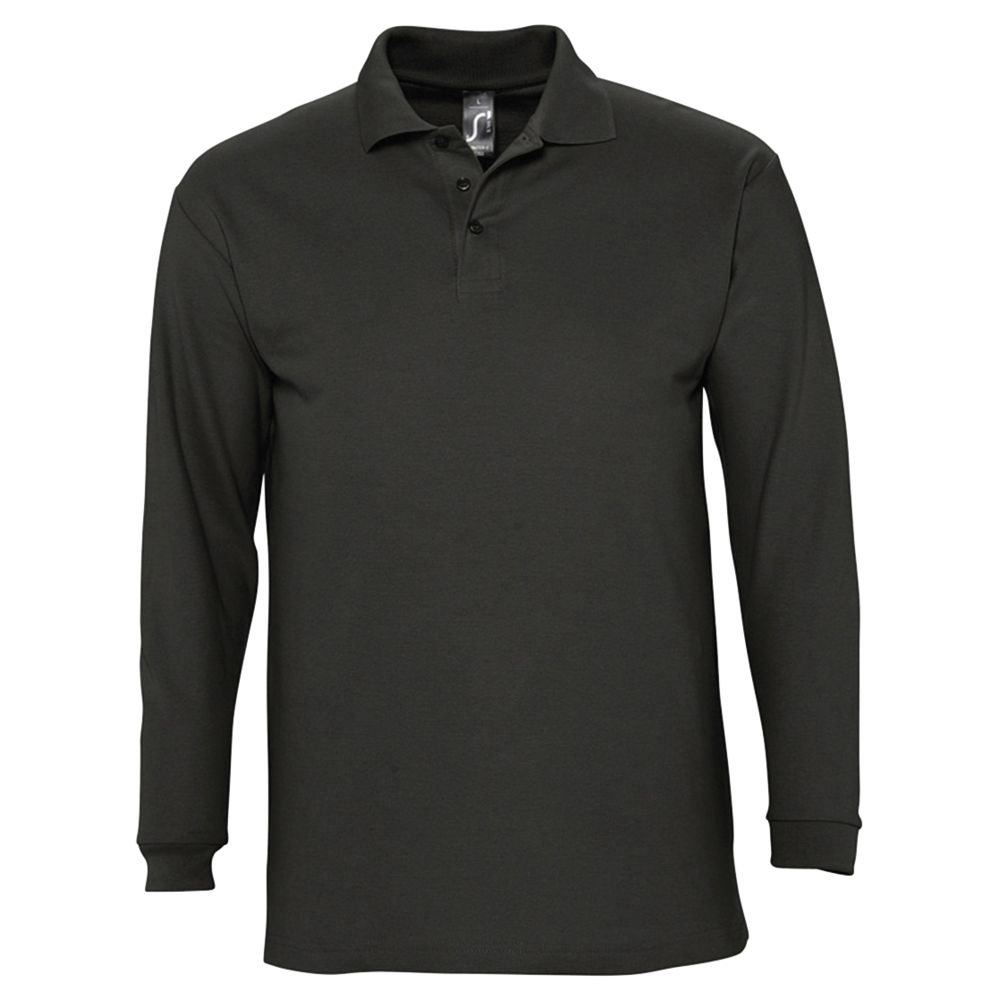 Рубашка поло мужская с длинным рукавом Winter II 210 черная, черный, хлопок