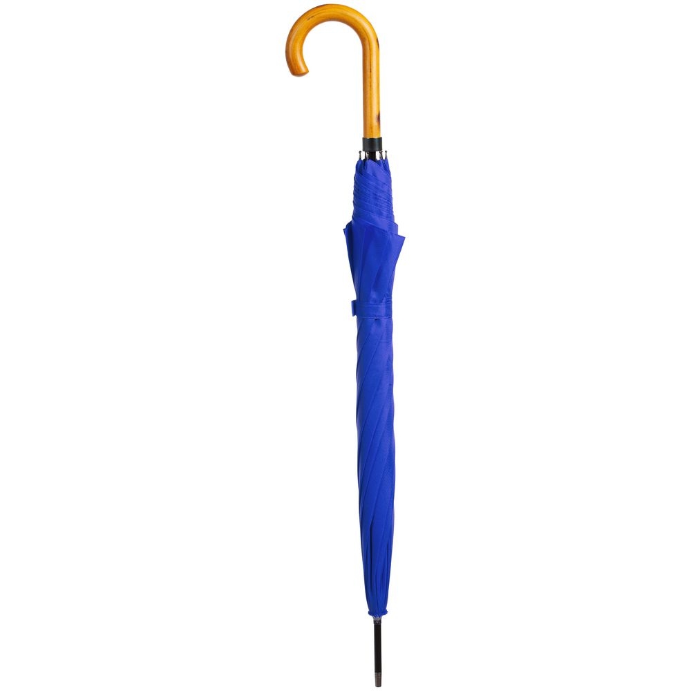 Зонт-трость LockWood, синий, синий, купол - эпонж; спицы - стеклопластик; ручка - дерево