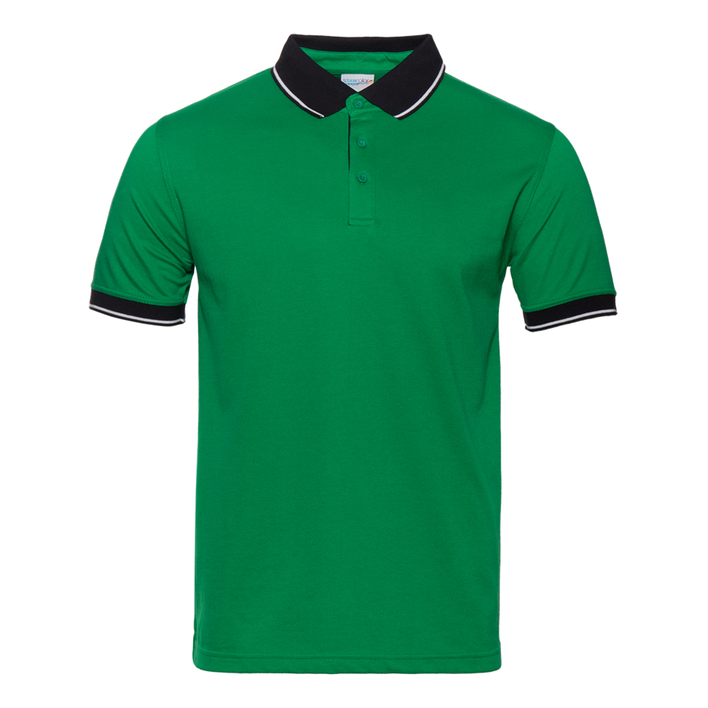 Рубашка поло  мужская STAN с контрастными деталями хлопок/полиэстер 185, 04С, Зелёный/Чёрный, 185 гр/м2, хлопок
