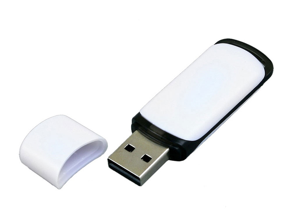 USB 2.0- флешка на 32 Гб с цветными вставками, черный, белый, пластик