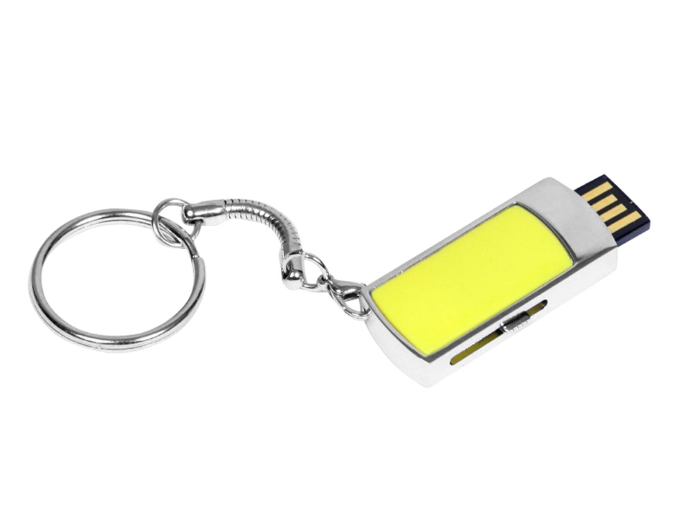 USB 2.0- флешка на 32 Гб с выдвижным механизмом и мини чипом, желтый, серебристый, пластик, металл