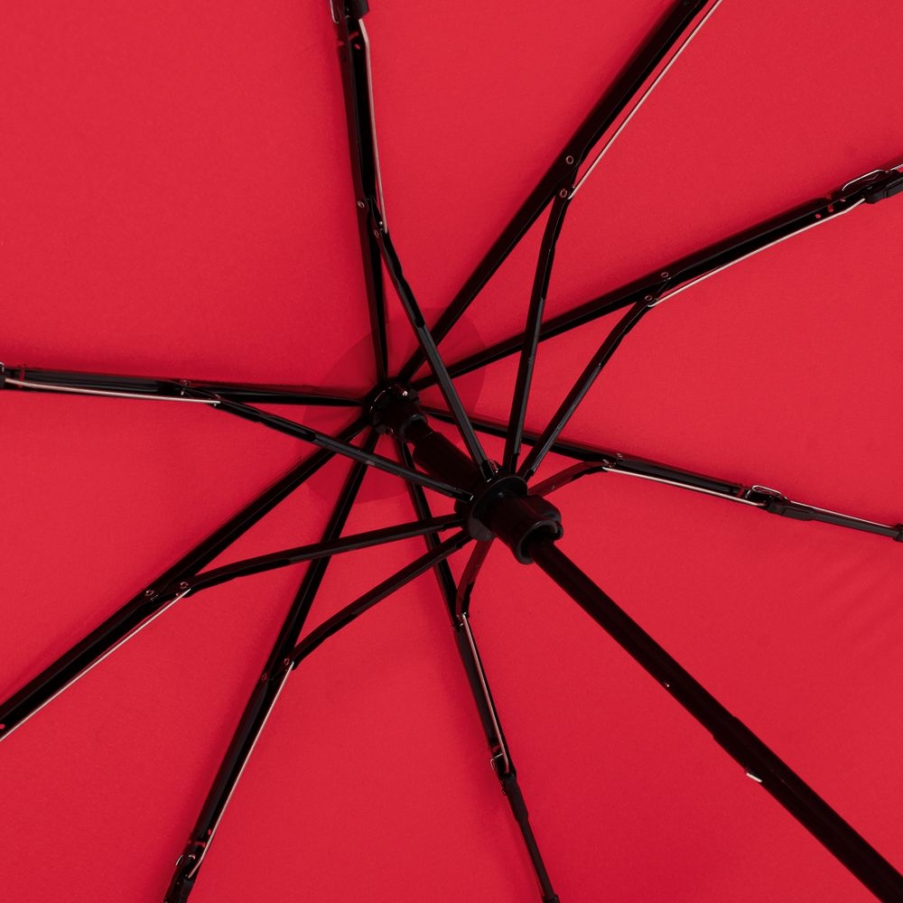 Зонт складной OkoBrella, красный, красный, купол - эпонж, из переработанного пластика; каркас - сталь; ручка - дерево