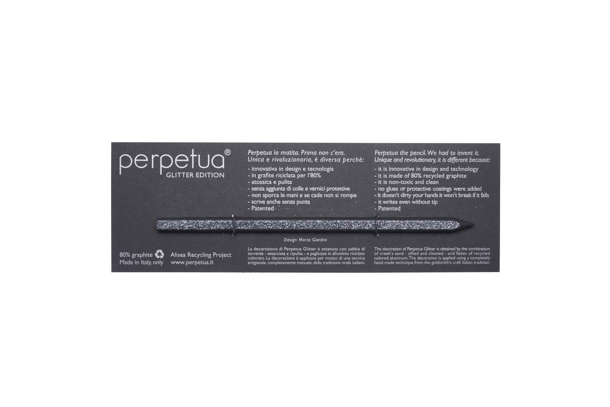 Карандаш графитовый Perpetua Glitter черный, с ластиком, #000000, переработанная крошка графита, алюминиевая крошка