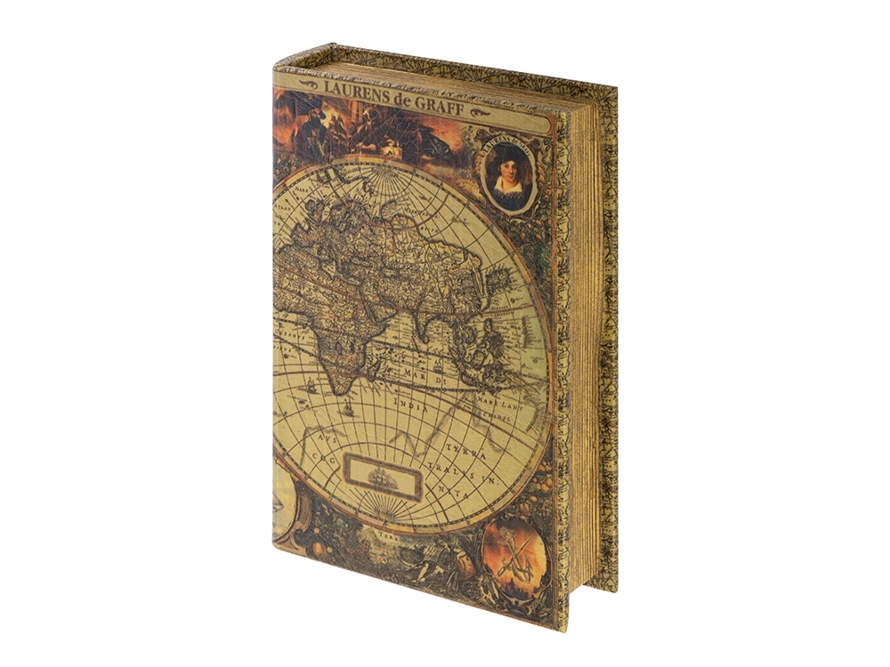 Подарочная коробка "Карта мира" M, разноцветный, зеленый дымчатый, кожзам