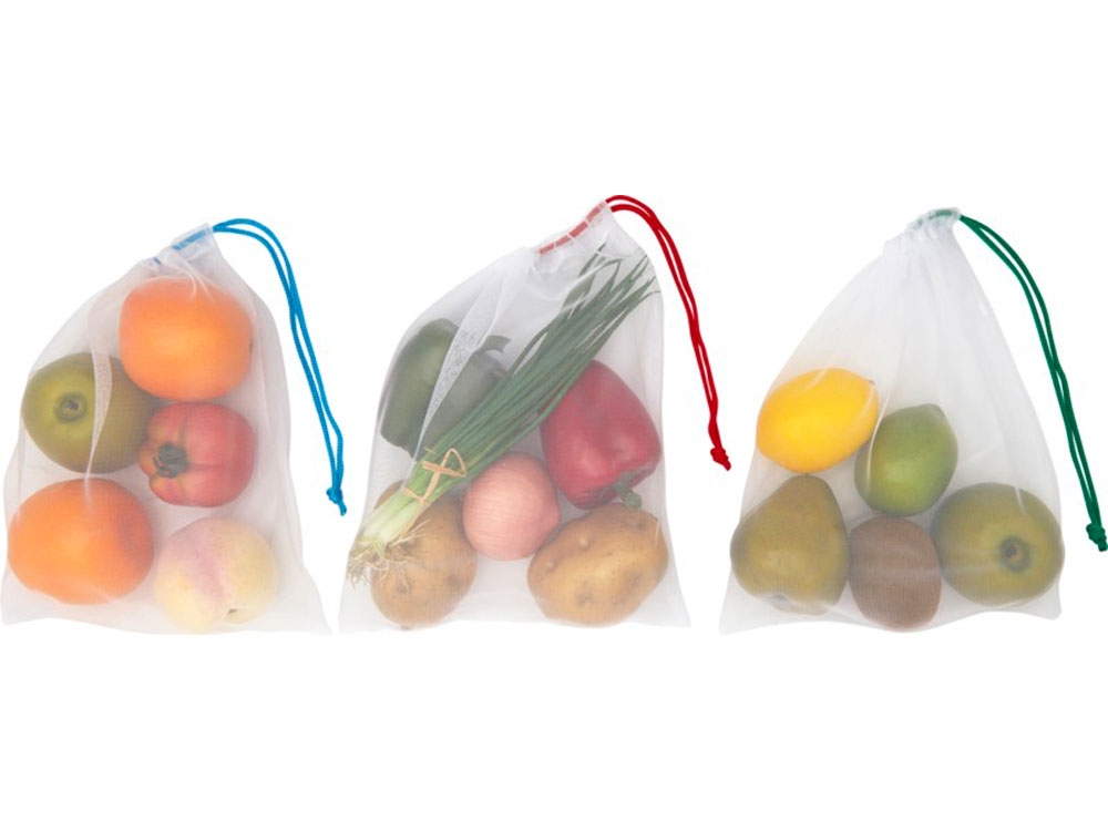 Набор сетчатых сумок «Trio» из вторичного ПЭТ, белый, пластик
