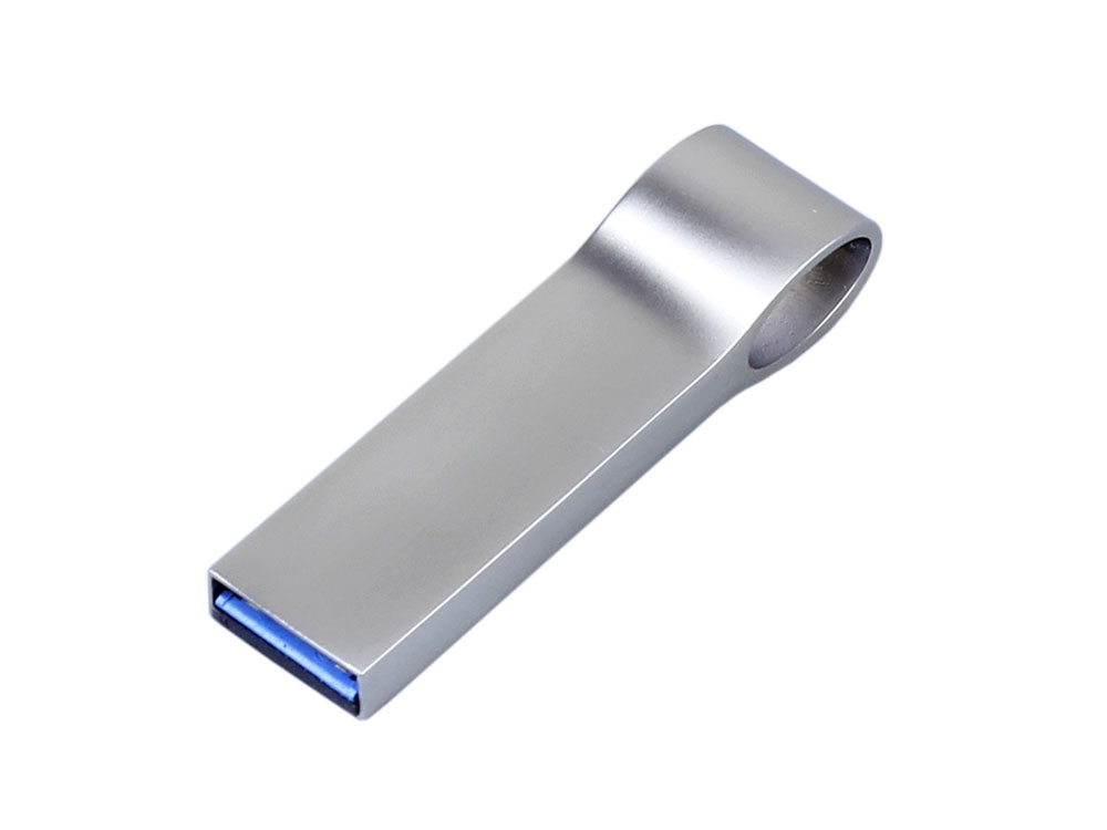 USB 2.0-флешка на 128 Гб с мини чипом и боковым отверстием для цепочки, серебристый, металл