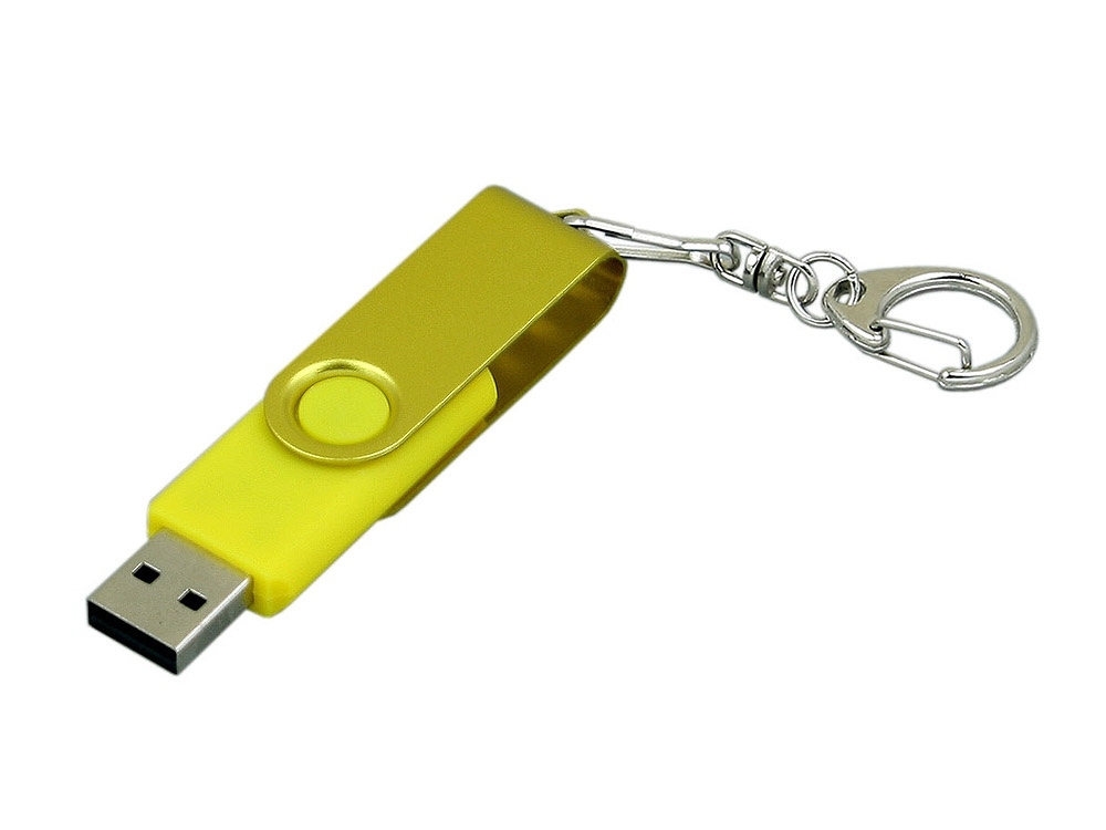 USB 2.0- флешка промо на 16 Гб с поворотным механизмом и однотонным металлическим клипом, желтый, пластик, металл
