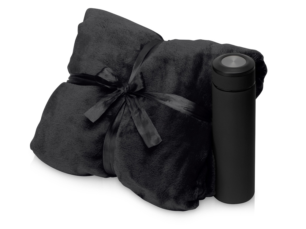 Подарочный набор «Cozy hygge» с пледом и термосом, черный, полиэстер, металл, флис