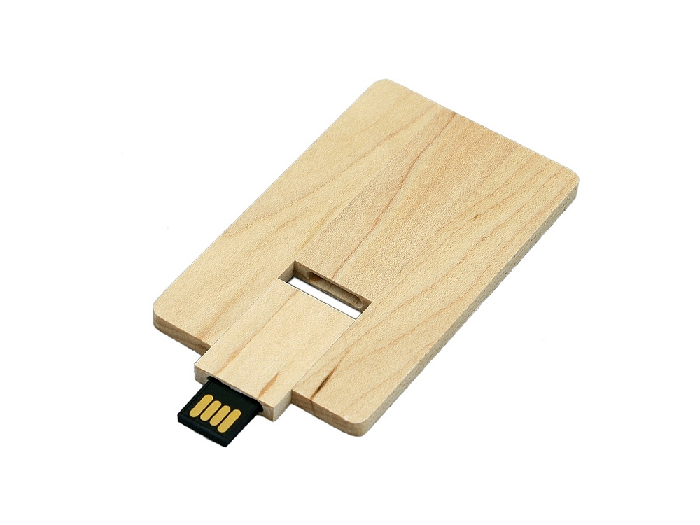 USB 2.0- флешка на 32 Гб в виде деревянной карточки с выдвижным механизмом, натуральный, дерево