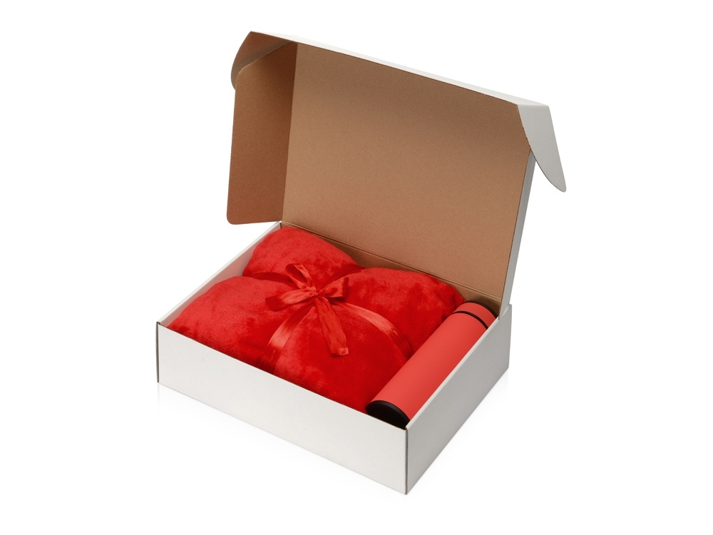 Подарочный набор «Cozy hygge» с пледом и термосом, красный, полиэстер, металл, флис