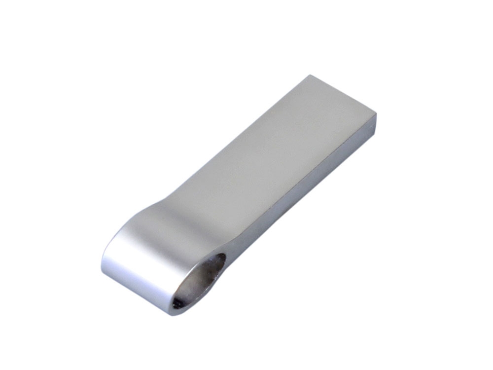 USB 2.0-флешка на 64 Гб с мини чипом и боковым отверстием для цепочки, серебристый, металл