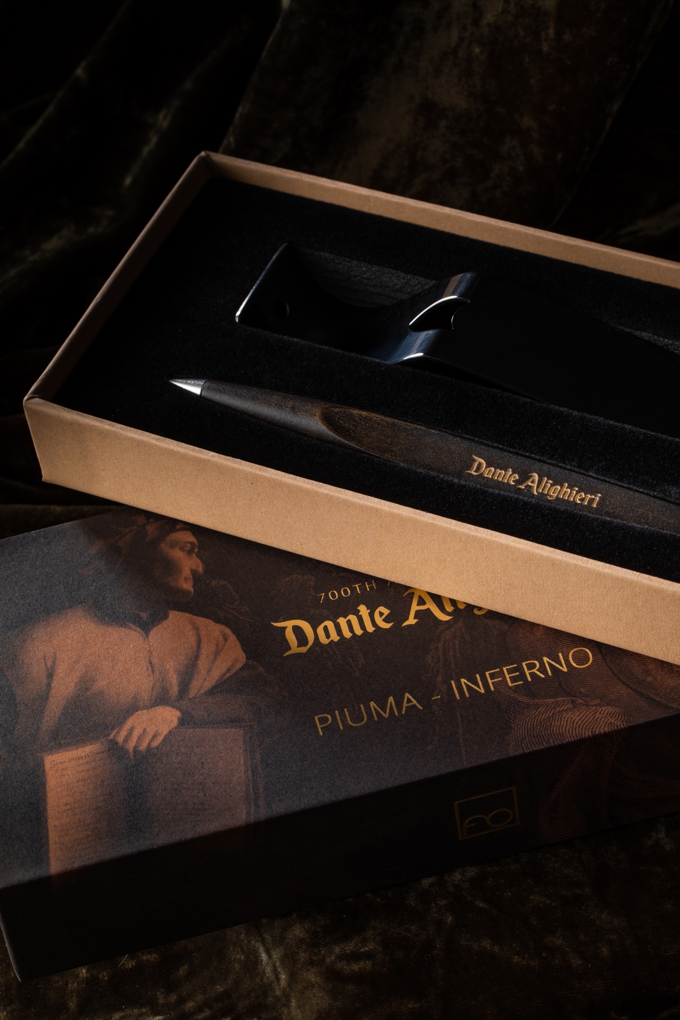 Вечная ручка Pininfarina Piuma DANTE INFERNO, #964b00, черная сталь, нержавеющая сталь, обожженное дерево клена