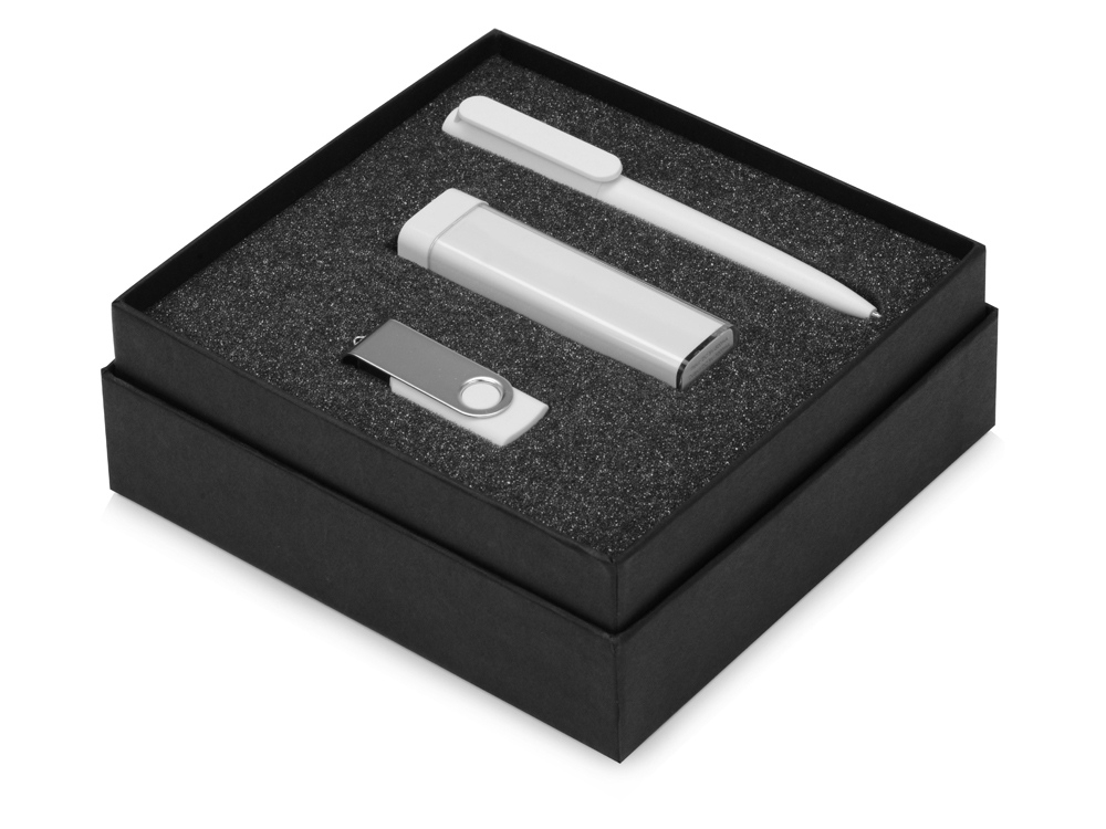 Подарочный набор On-the-go с флешкой, ручкой и зарядным устройством, белый, soft touch