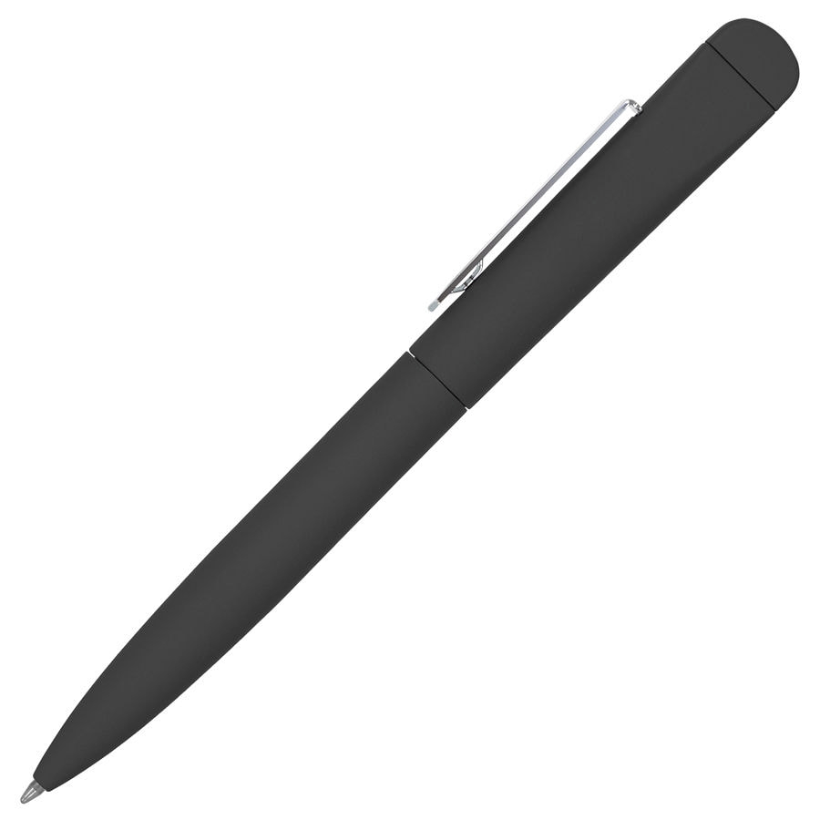 IQ, ручка с флешкой, 8 GB, черный/хром, металл  , черный, серебристый, металл, soft touch покрытие