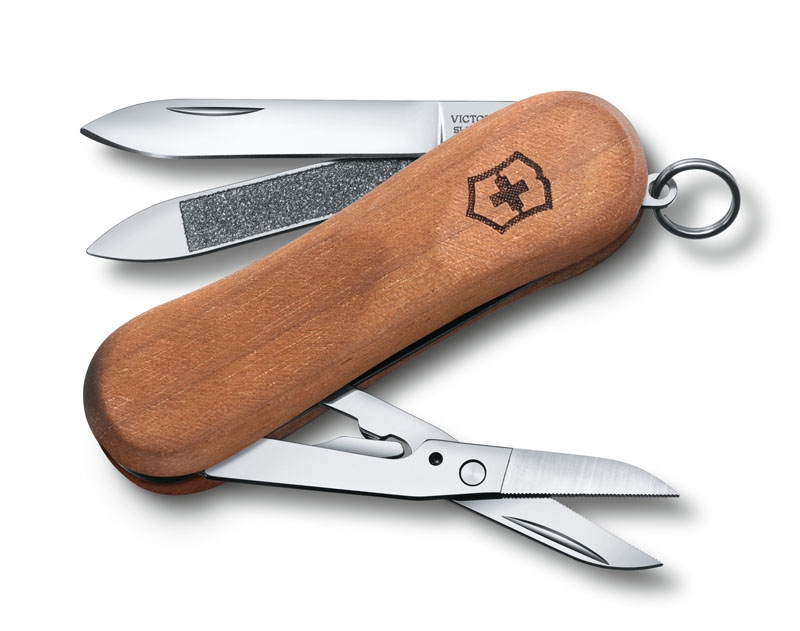 Нож-брелок VICTORINOX Evowood 81, 65 мм, 5 функций, деревянная рукоять, ореховое дерево