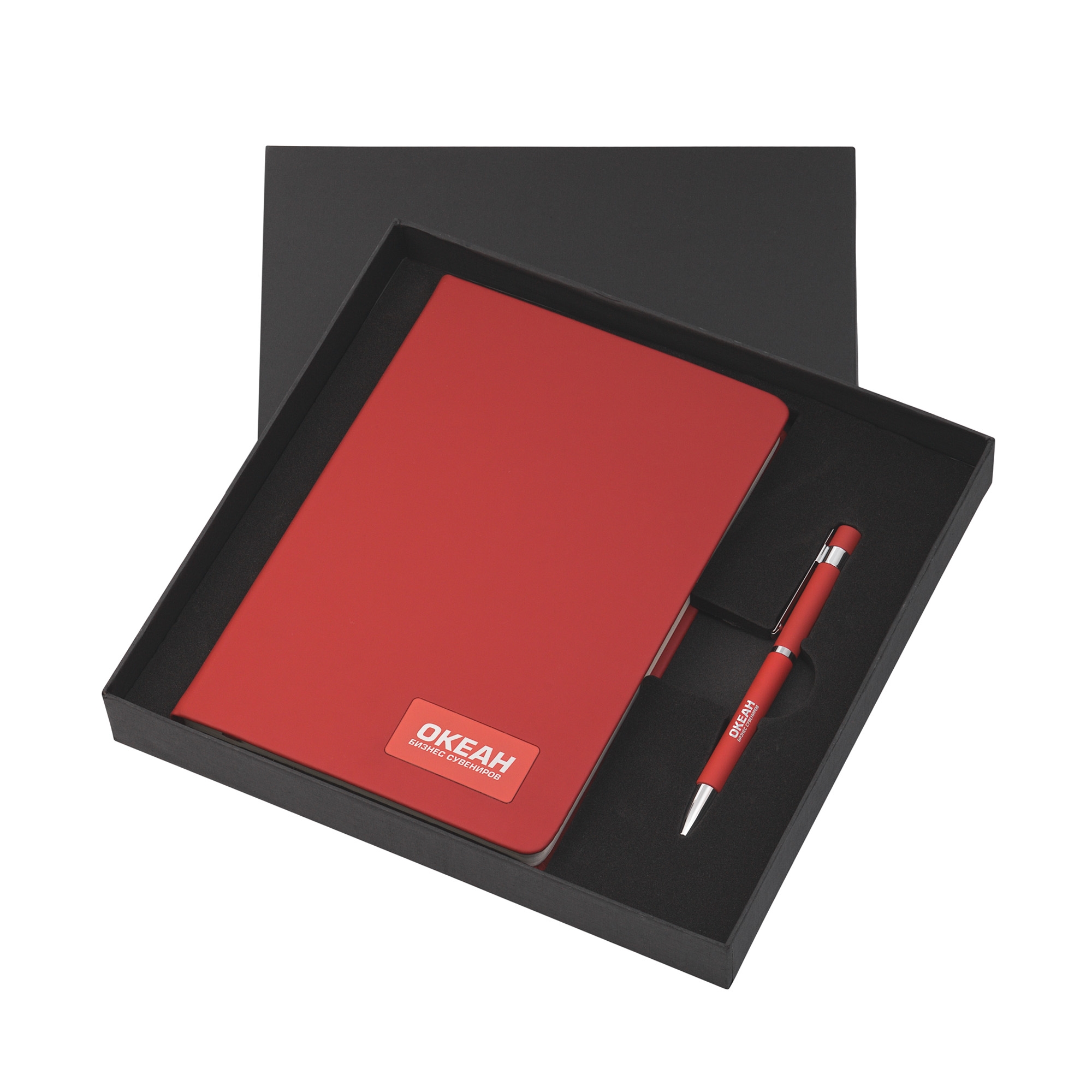 Подарочный набор "Парма", покрытие soft touch, красный, искусственная кожа/металл/soft touch