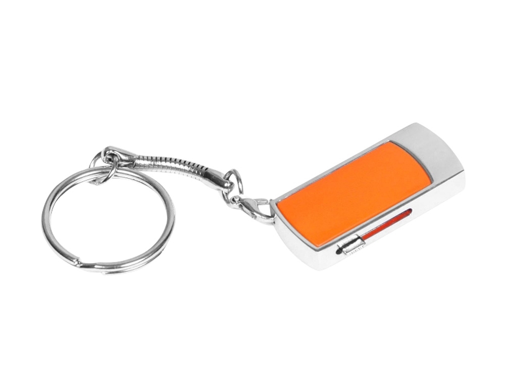 USB 2.0- флешка на 16 Гб с выдвижным механизмом и мини чипом, оранжевый, серебристый, пластик, металл