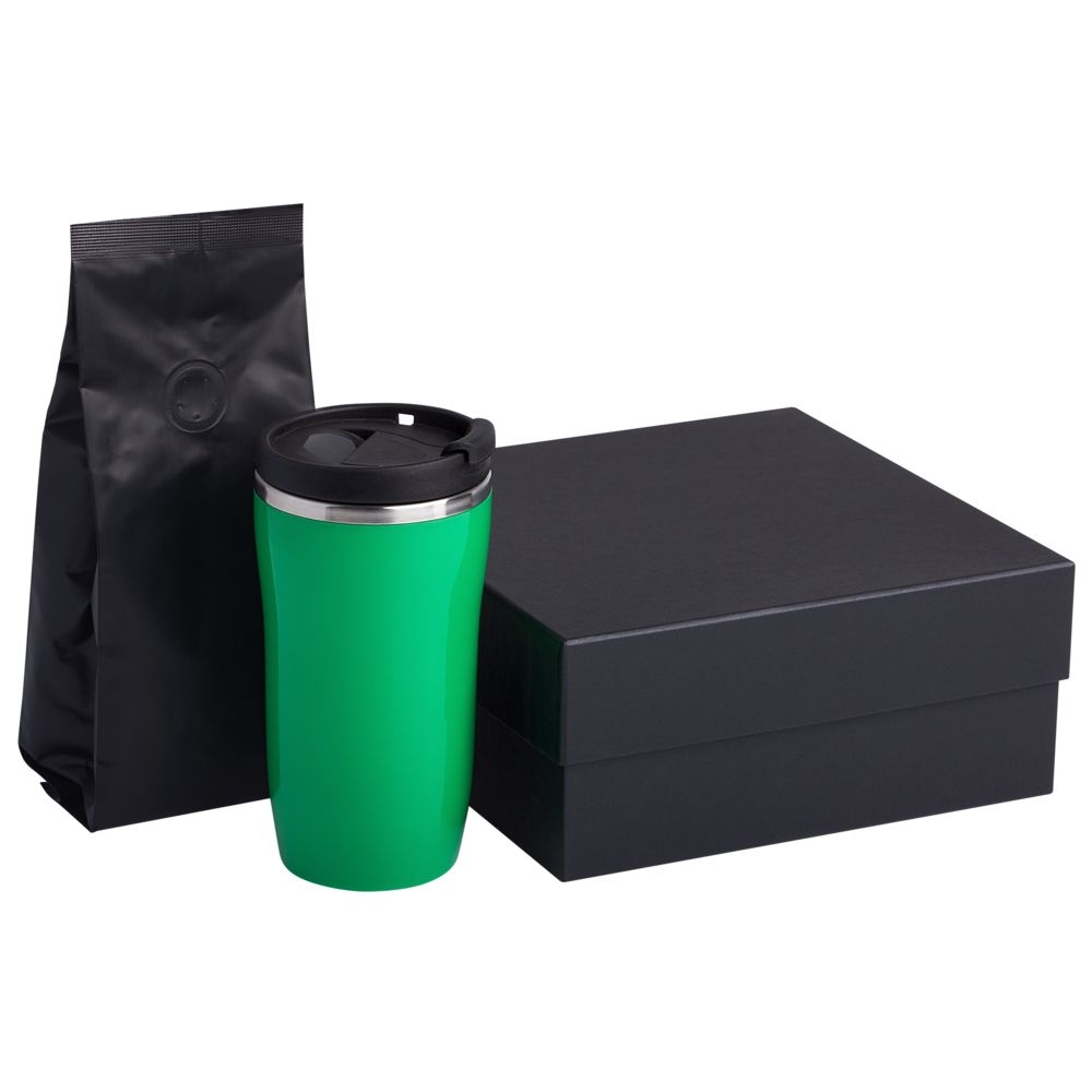 Набор Grain: термостакан и кофе, зеленый, зеленый, пластик