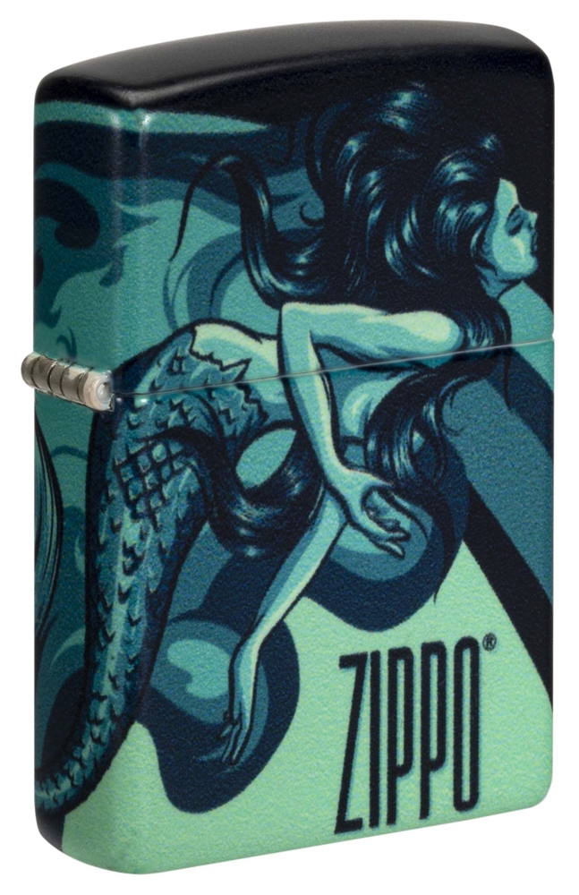 Зажигалка ZIPPO Mermaid Design с покрытием 540 Matte, латунь/сталь, черная, матовая, 38x13x57 мм, черный