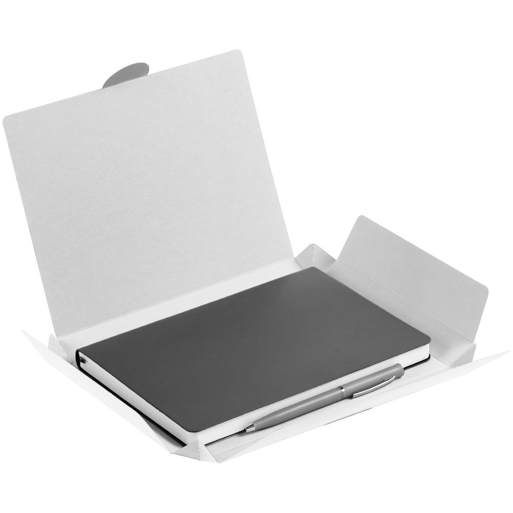 Набор Romano, темно-серый, серый, металл; коробка - картон, ежедневник - искусственная кожа; ручка - пластик