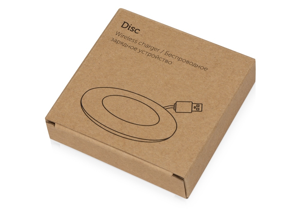Беспроводное зарядное устройство «Disc» со встроенным кабелем 2 в 1, белый, пластик